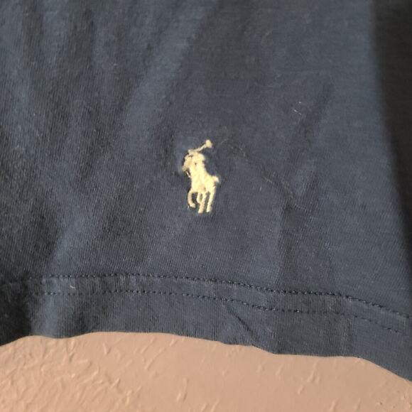 Mens S Polo Ralph Lauren Classic Cotton Logo Tee T-Shirt Blue White Logo STAIN - Picture 2 of 5